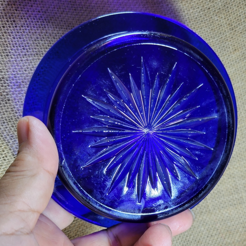 Vintage Mod Lines Cobalt Blue Ashtray Trinket Dish